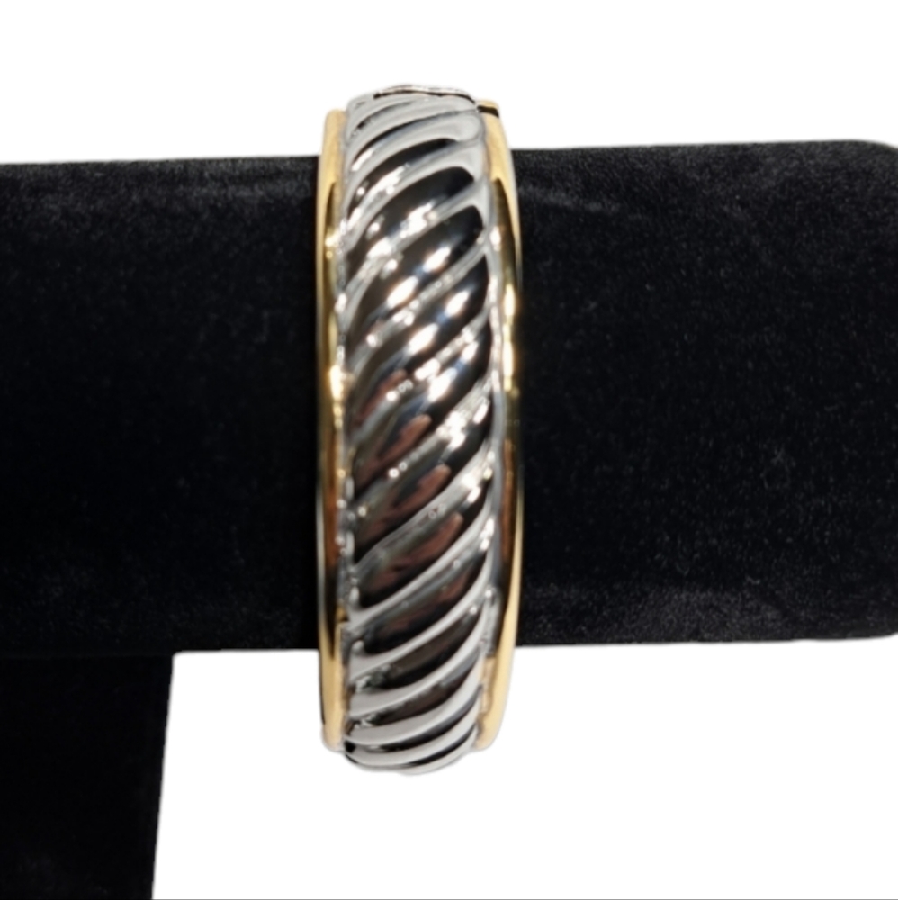 Silver & Gold Tone Style Cable Women's Open Cuff Bracelet - Picture 2 of 16